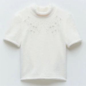 Zara Faux Fur Pearl Trim Top
